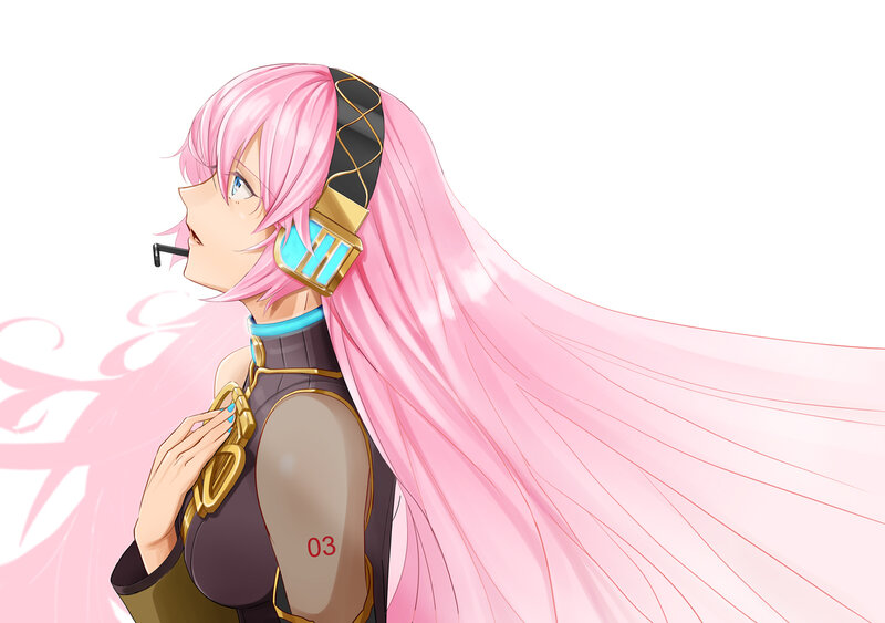 pink-haired anime character with headphones