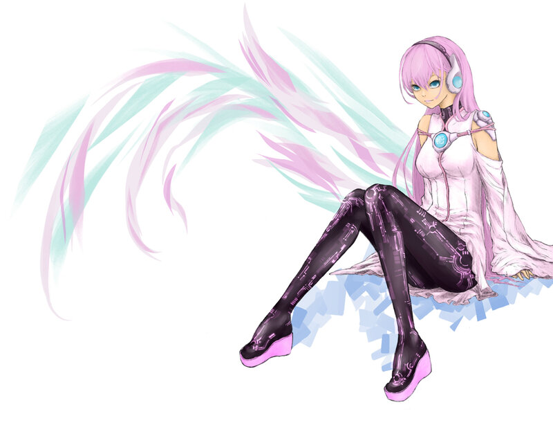 pink-haired anime character with headphones
