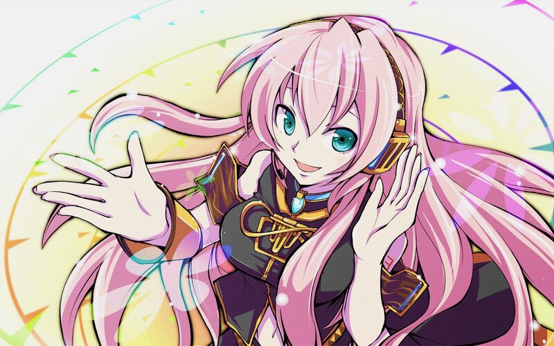 pink-haired anime character with headphones