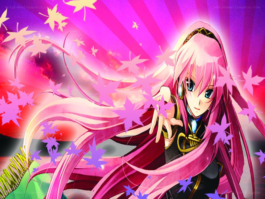 pink-haired anime character with maple leaves