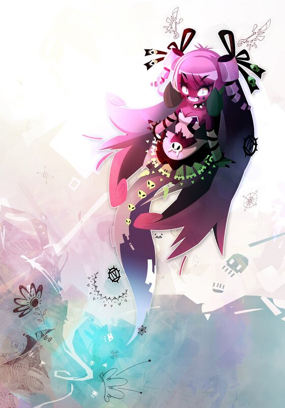 pink-haired anime character with skull motifs