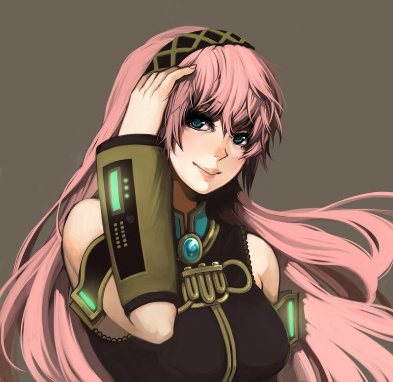 pink-haired anime character with tech arm