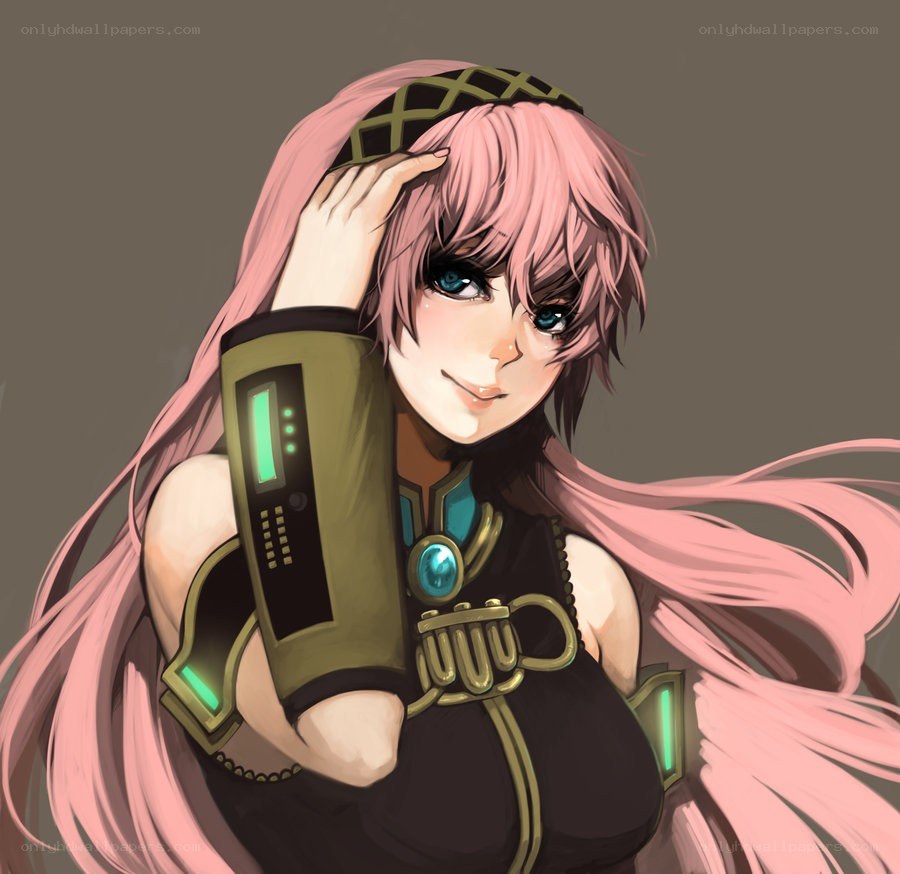 pink-haired anime character with tech arm
