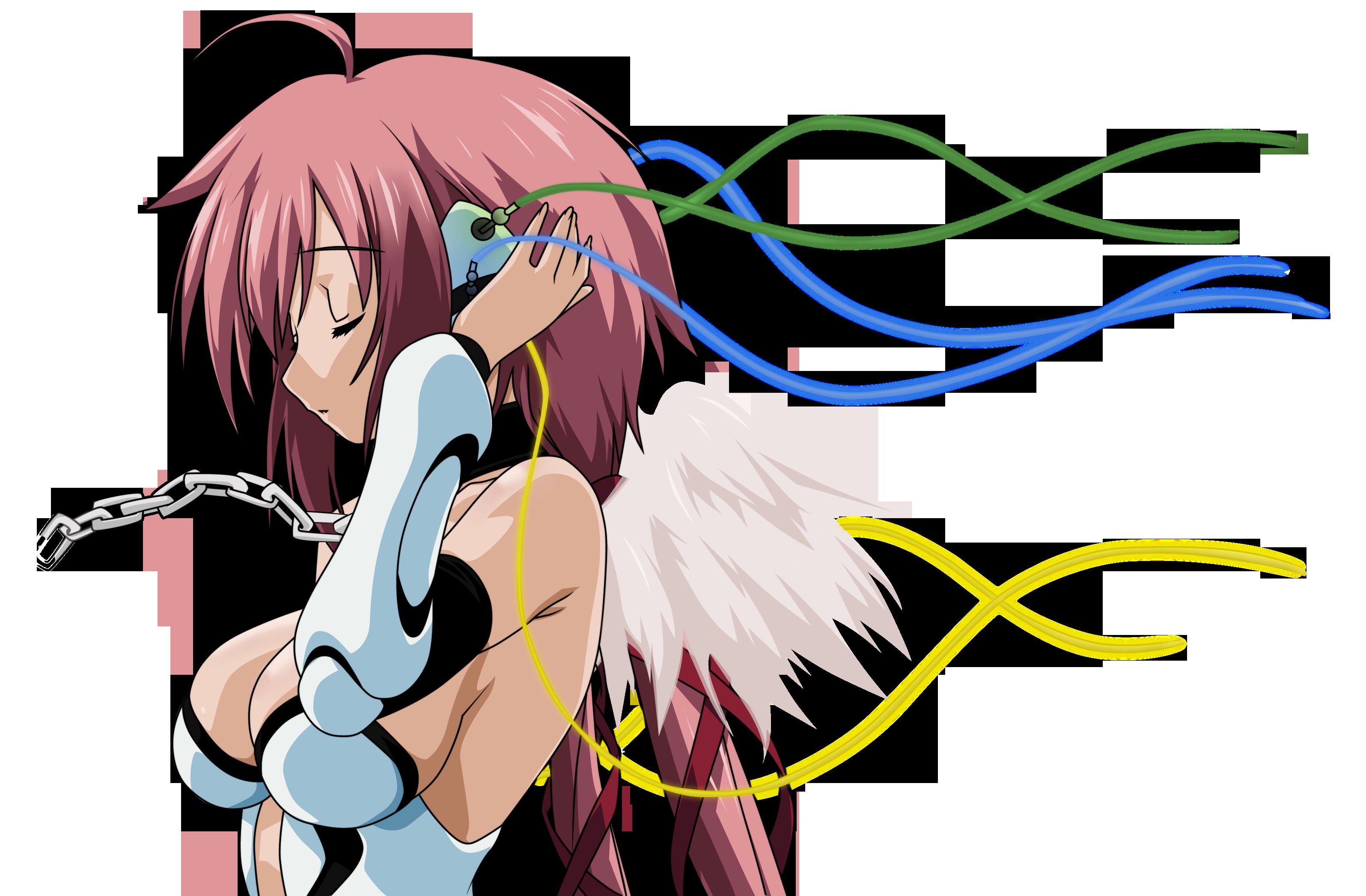 pink-haired anime character with wires