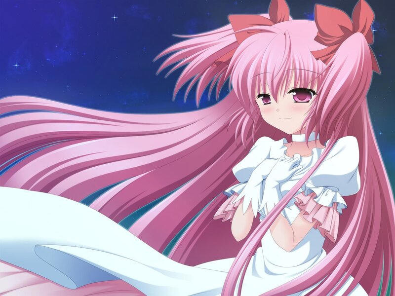 pink-haired anime girl at night