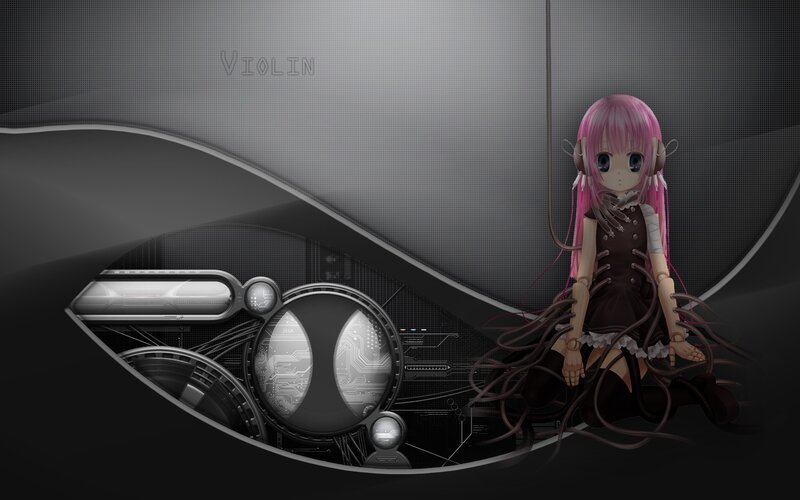 Pink-haired Anime Girl — Black, Dramatic, Digital Art, Headphones, Circuit Board