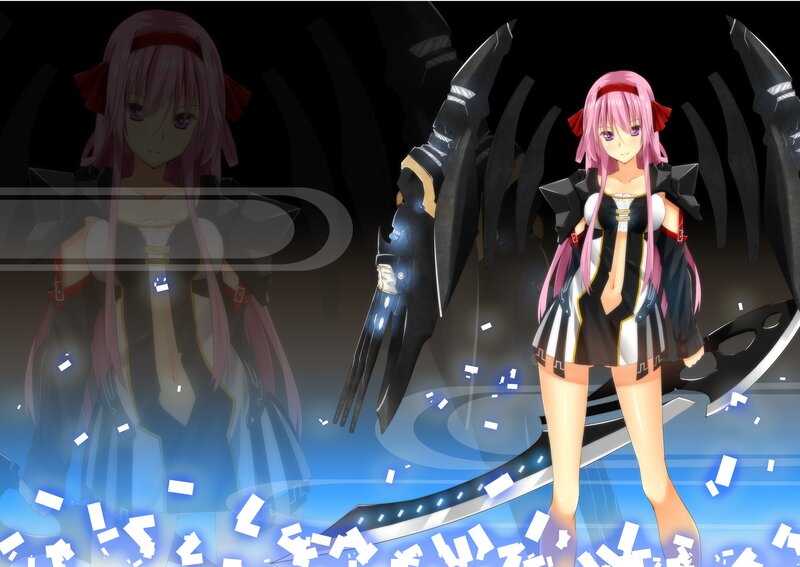 Pink-haired Anime Girl — Black, Dramatic, Mechanical Wings