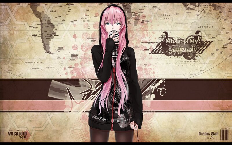 Pink-haired Anime Girl — Black, Dramatic, Microphone