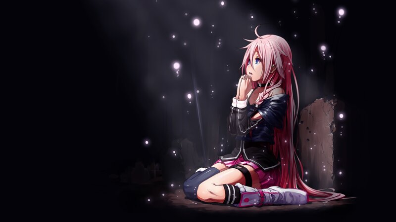 Pink-haired Anime Girl — Black, Dramatic, Night, Dark Background