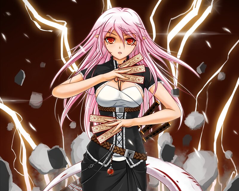 Pink-haired Anime Girl — Black, Dramatic, Swords
