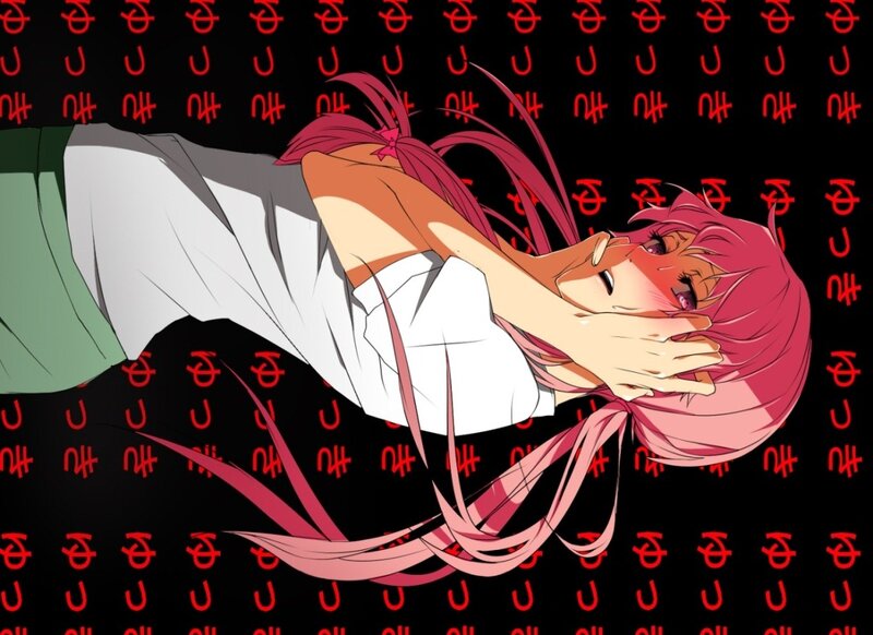 Pink-haired Anime Girl — Black, Dramatic, Text Pattern