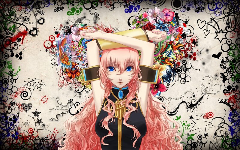 Pink-haired Anime Girl — Black, Vibrant