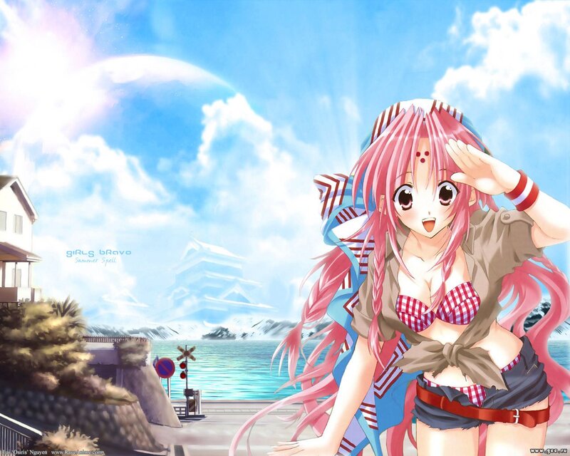 Pink-haired Anime Girl — Blue, Bright, Cheerful