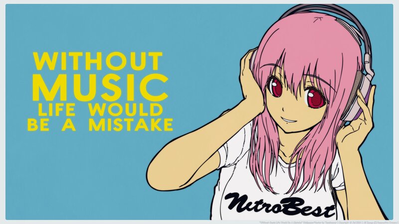 Pink-haired Anime Girl — Blue, Calm, Headphones