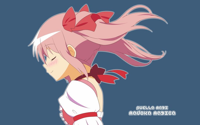 Pink-haired Anime Girl — Blue, Calm, Red Bow