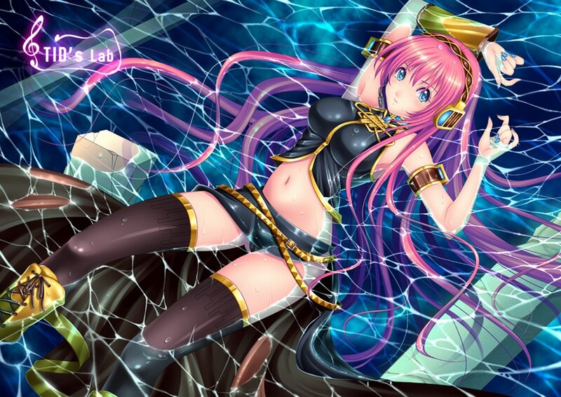 Pink-haired Anime Girl — Blue, Dramatic, Digital Art, Headphones