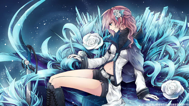 Pink-haired Anime Girl — Blue, Dramatic, Night, Digital Art