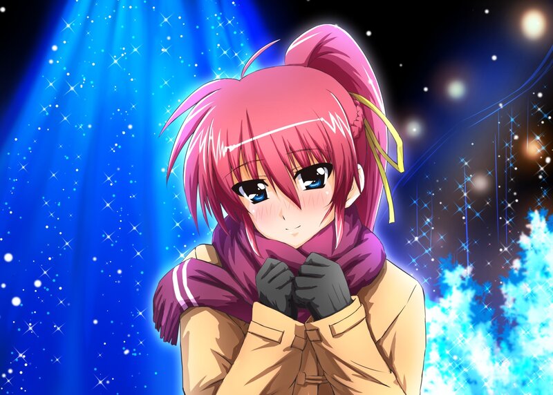 Pink-haired Anime Girl — Blue, Dramatic, Night, Scarf