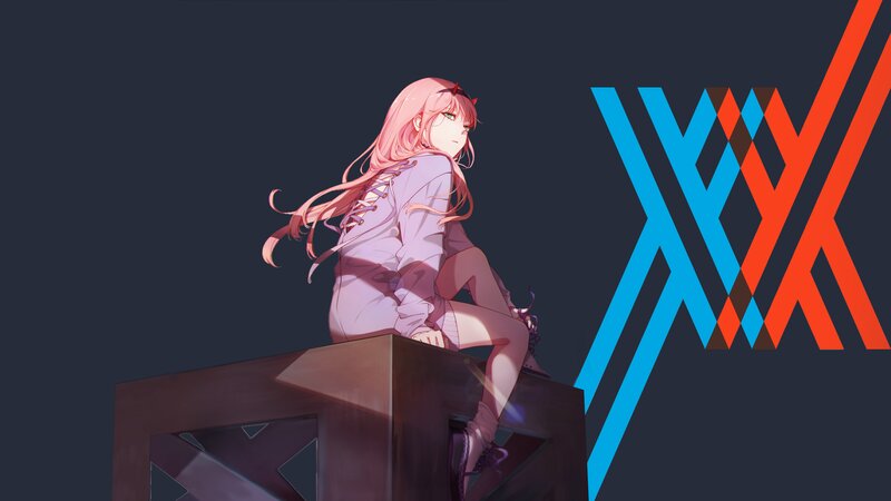 Pink-haired Anime Girl — Blue, Dramatic, Night, Sitting