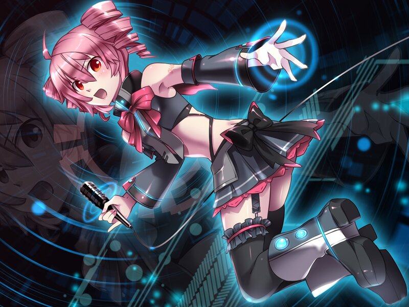 Pink-haired Anime Girl — Blue, Dynamic, Night, Microphone