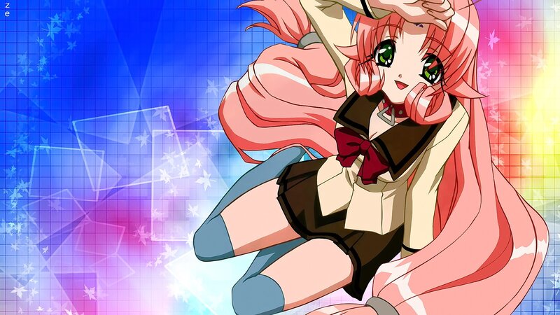Pink-haired Anime Girl — Blue, Playful, Green Eyes