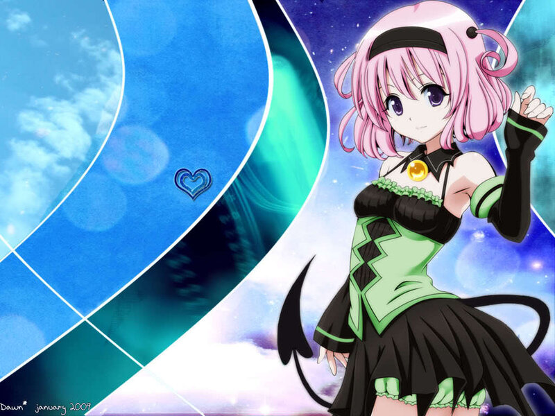 Pink-haired Anime Girl — Blue, Playful, Heart Symbol