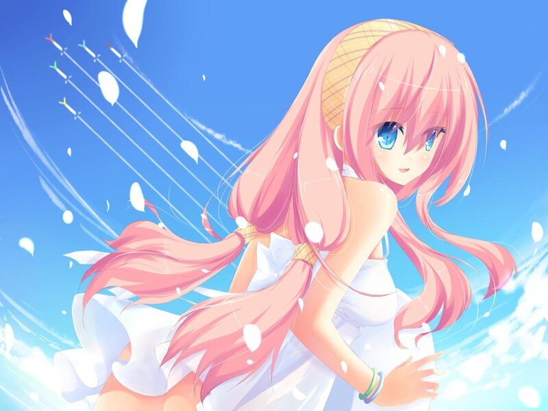 Pink-haired Anime Girl — Blue, Serene, Afternoon, Blue Sky