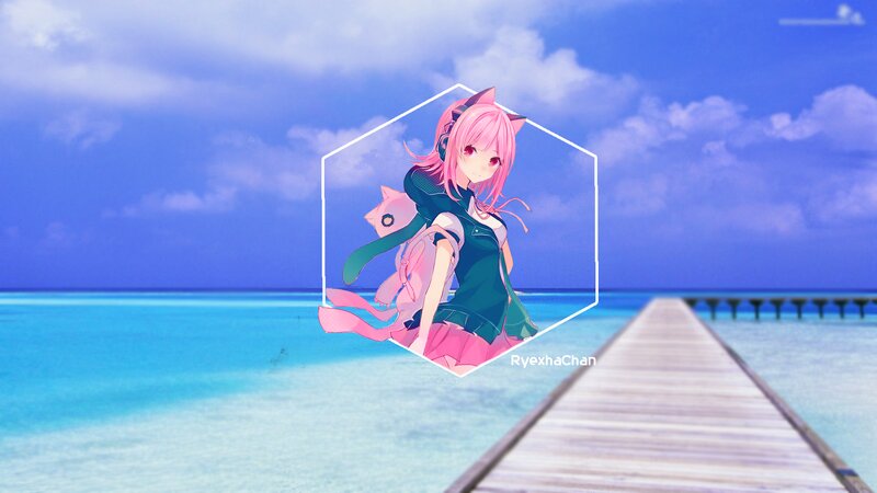 Pink-haired Anime Girl — Blue, Serene, Afternoon, Cat Ears