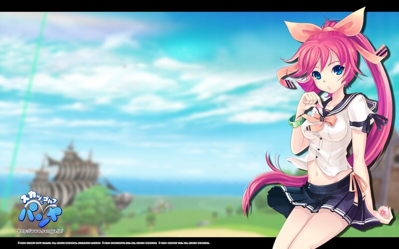 Pink-haired Anime Girl — Blue, Serene, Afternoon, Sailboat