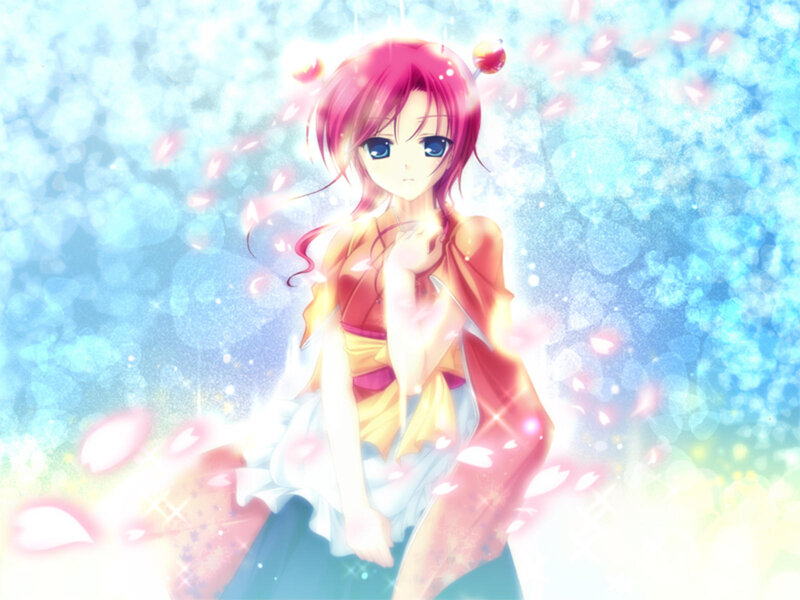 Pink-haired Anime Girl — Blue, Serene, Spring