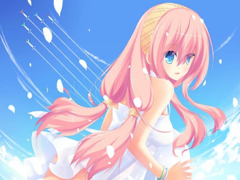 Pink-haired Anime Girl — Blue, Serene, Summer