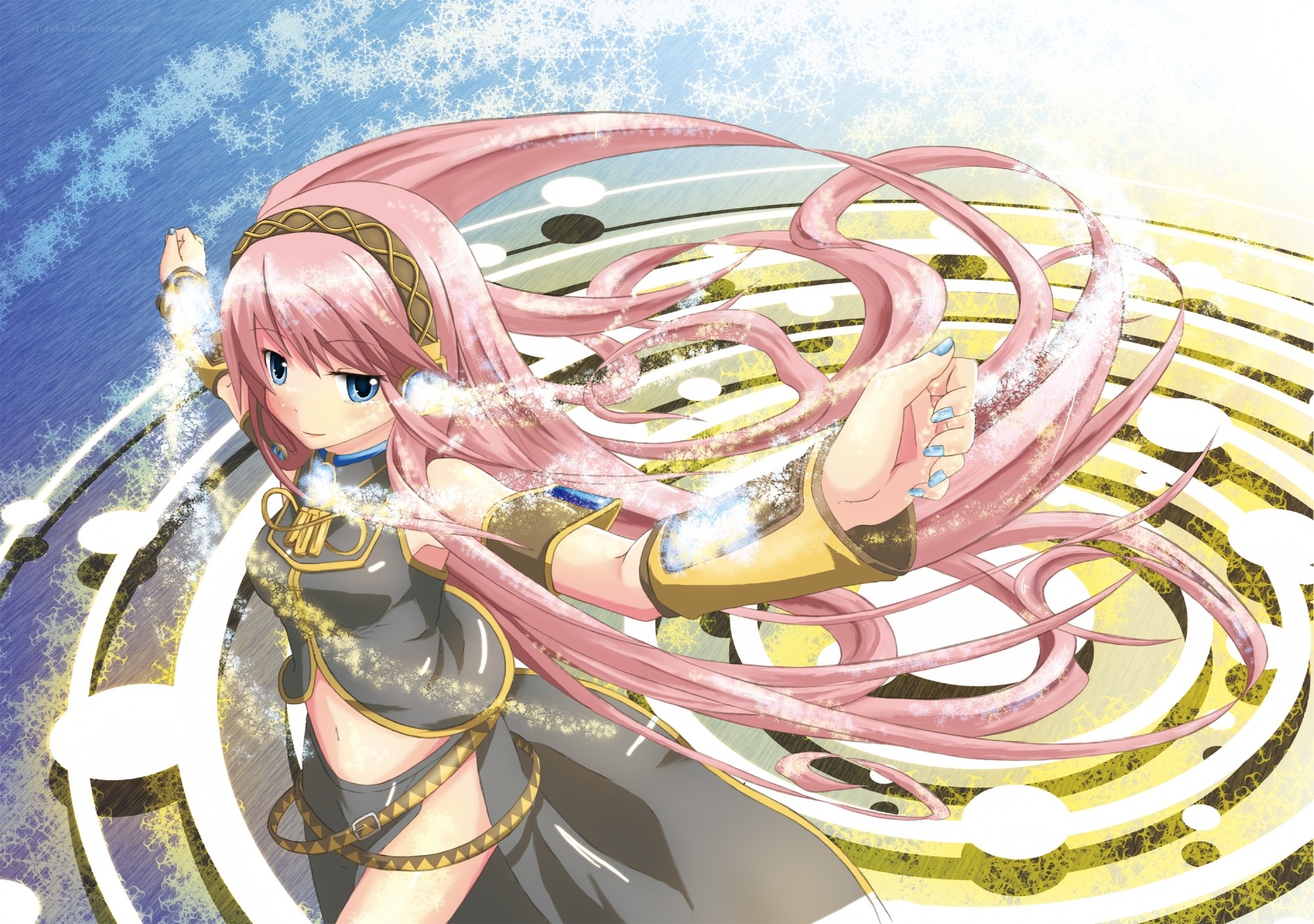 pink-haired anime girl casting spell