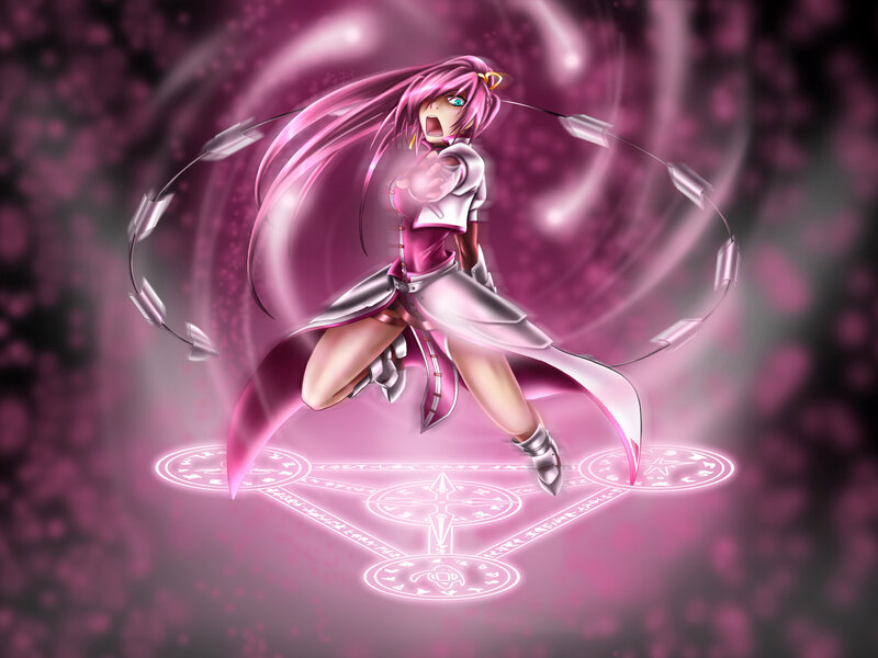 pink-haired anime girl casting spell