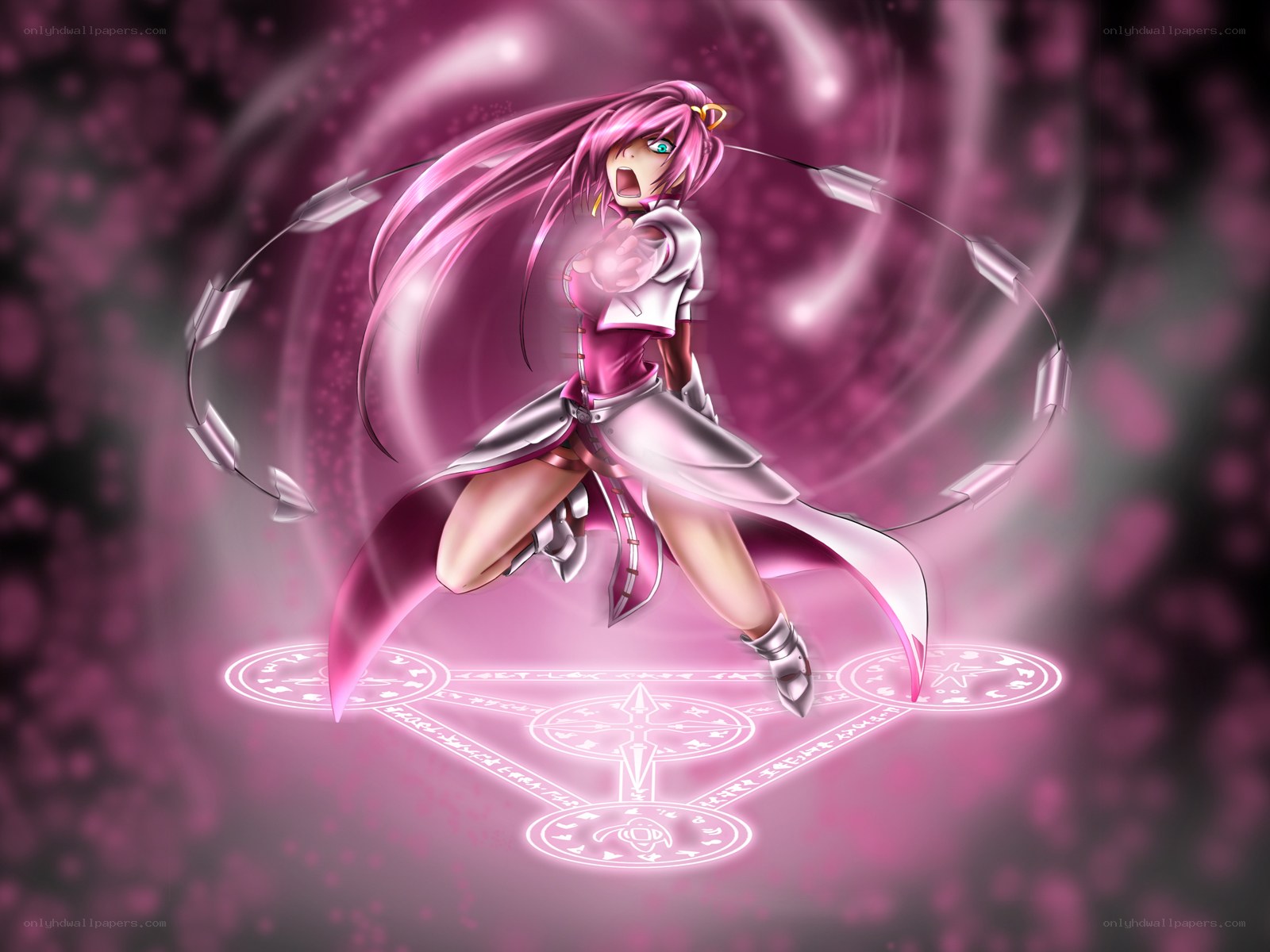 pink-haired anime girl casting spell