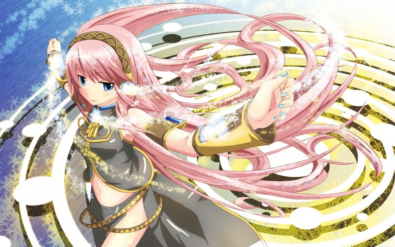 pink-haired anime girl casting spell