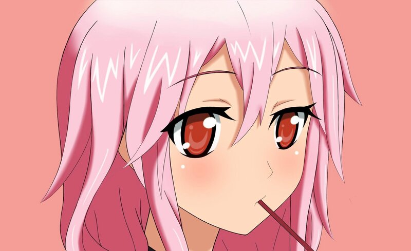 pink-haired anime girl close-up
