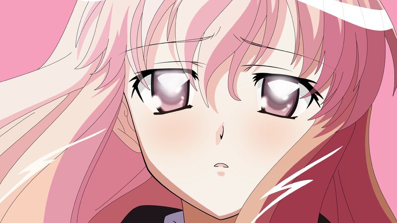 pink-haired anime girl close-up