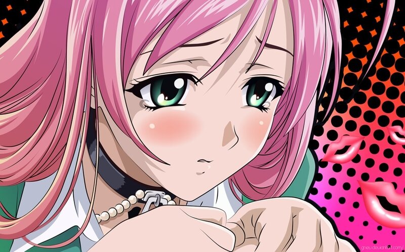 pink-haired anime girl close-up