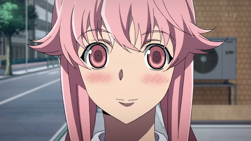 pink-haired anime girl close-up