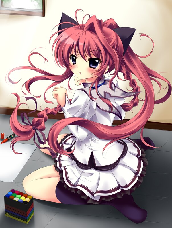 pink-haired anime girl drawing