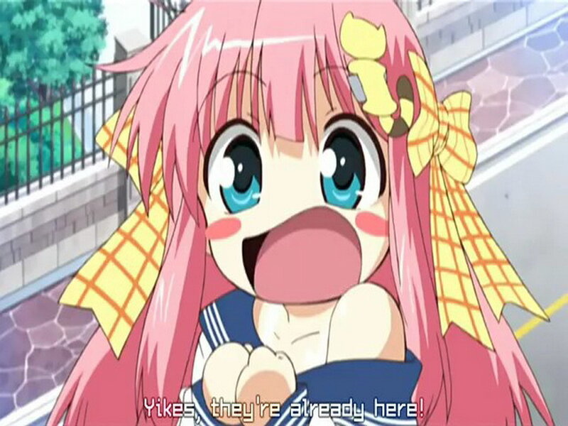 pink-haired anime girl excited