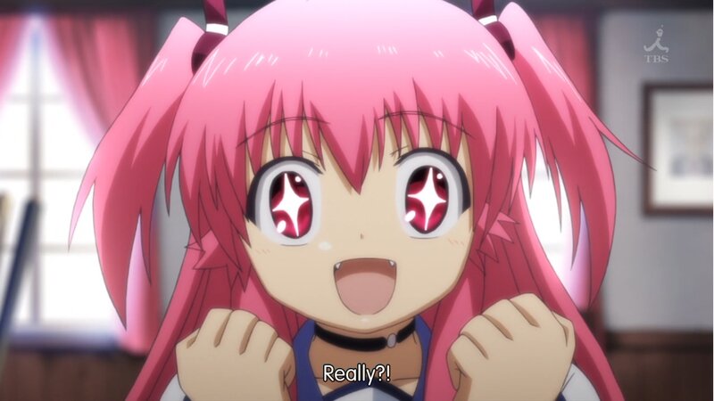 pink-haired anime girl excited