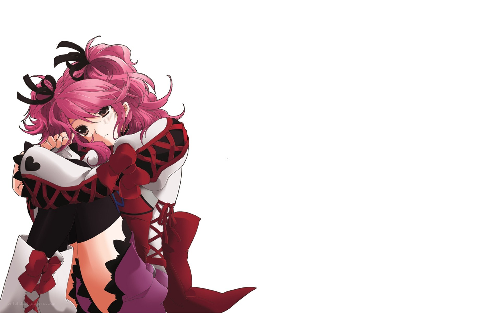 pink-haired anime girl hugging