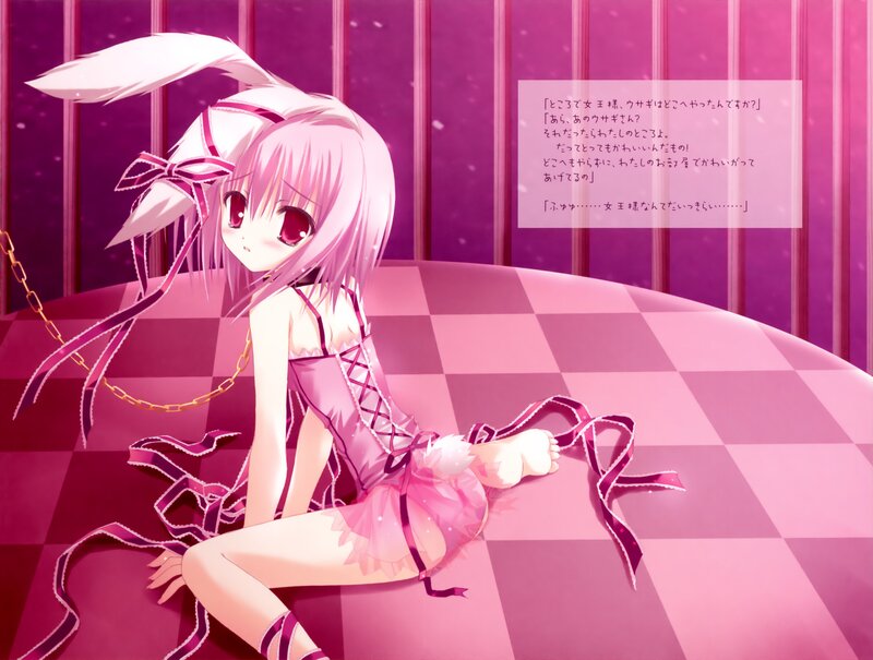 pink-haired anime girl in a room