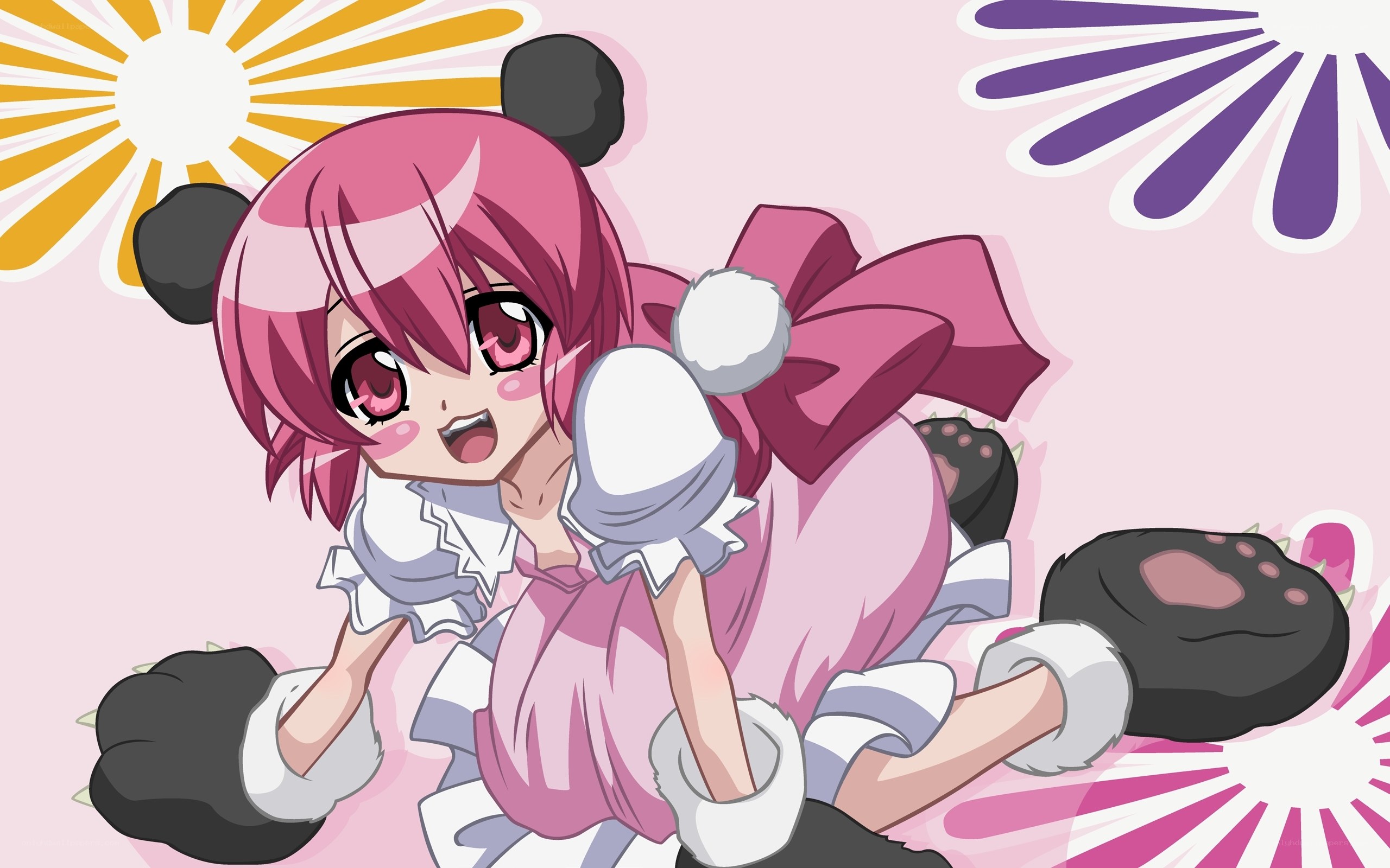 pink-haired anime girl in bear costume