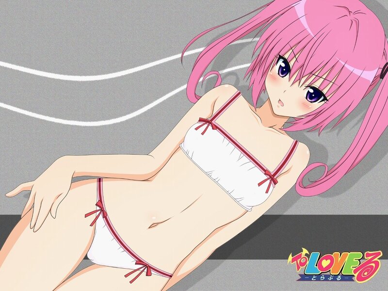 pink-haired anime girl in bikini
