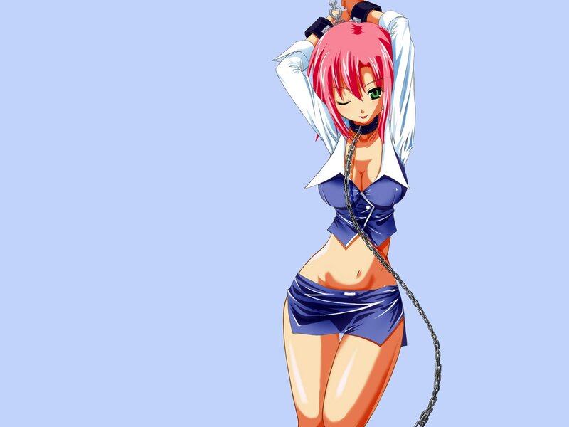 pink-haired anime girl in chains