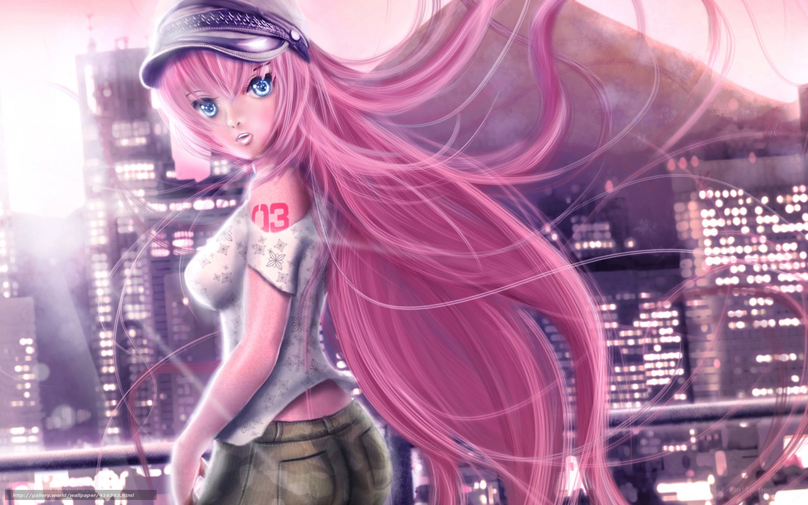 Pink-haired anime girl in city