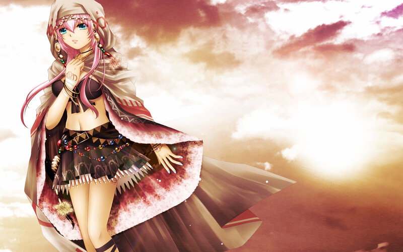 pink-haired anime girl in cloak