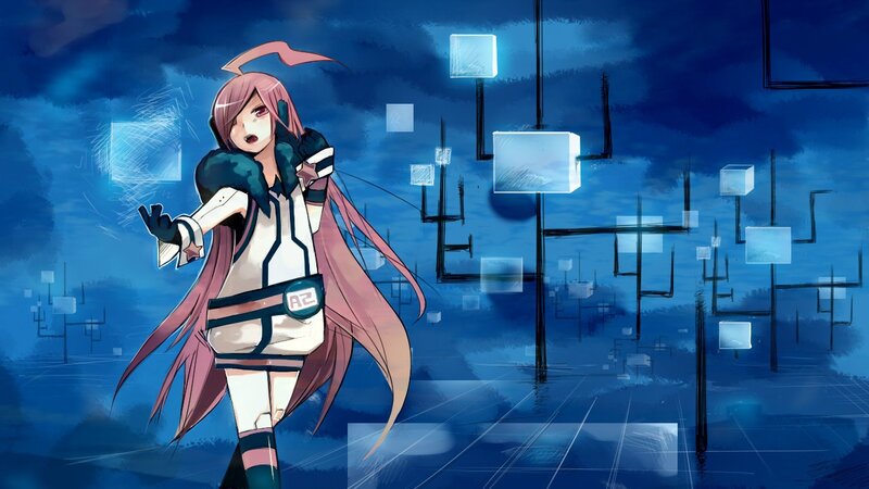 pink-haired anime girl in digital world